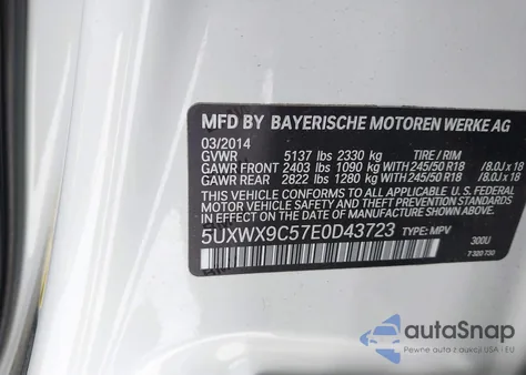 2014 BMW X3 xDrive28I from USA, damaged, VIN 5UXWX9C57E0D43723